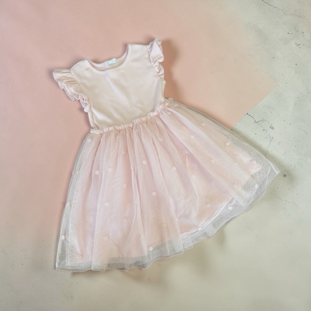 Baby Gap Pink Tulle Tutu Dress Sz 4T Flutter Ruffle Sleeve Princess Casual